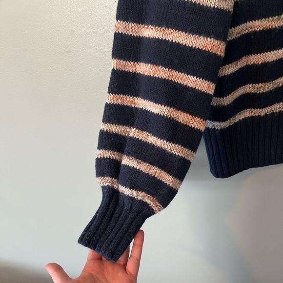 Madewell Wool Blend Striped Metcalf Mockneck Sweater Dark Nightfall - Picture 9 of 12